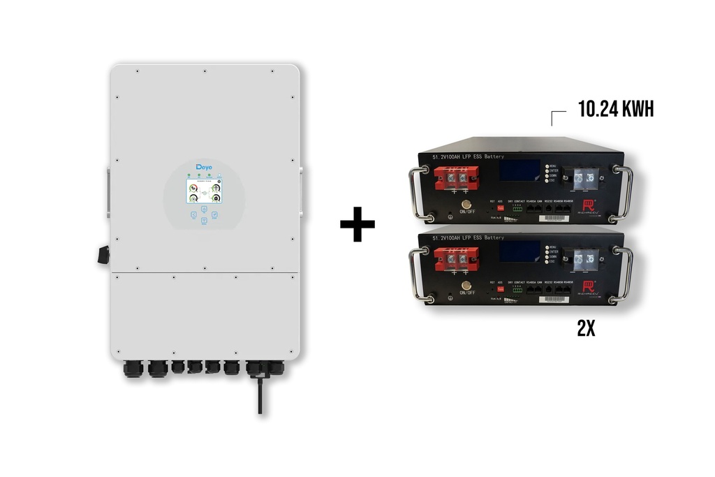 Pakket DEYE 10 kW 3-fase Hybride omvormer + 2x Richaccu opslagbatterijen 10.24kWh