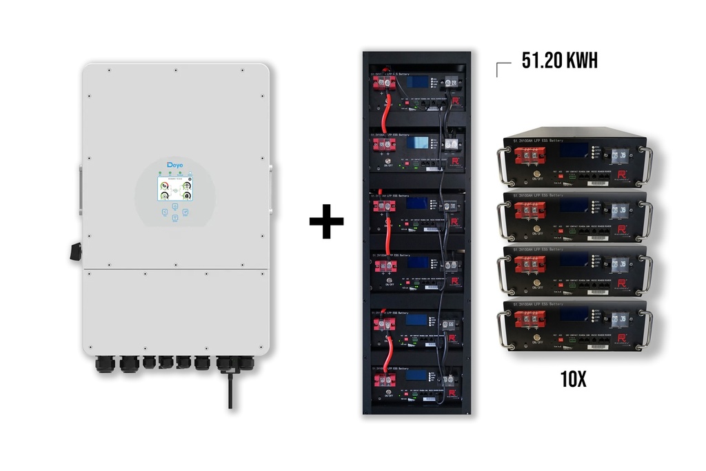 Pakket DEYE 10 kW 3-fase Hybride omvormer + 10x Richaccu opslagbatterijen 51.20kWh