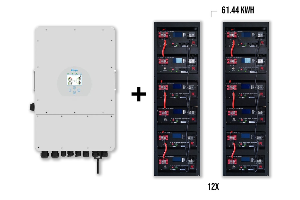Pakket DEYE 10 kW 3-fase Hybride omvormer + 12x Richaccu opslagbatterijen 61.44kWh