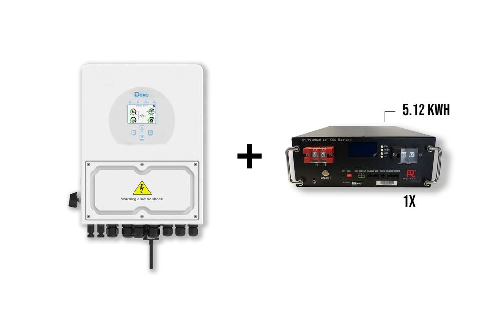Pakket DEYE 3 kW 1-fase Hybride omvormer + 1x Richaccu opslagbatterij 5.12kWh