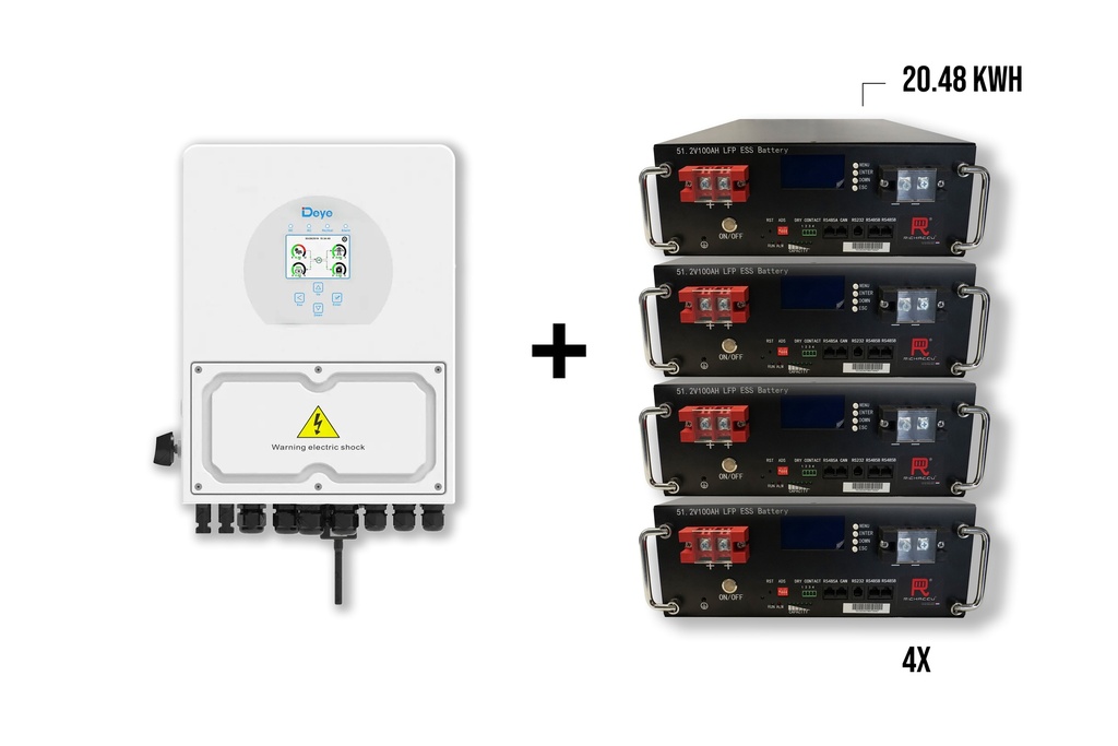 Pakket DEYE 3 kW 1-fase Hybride omvormer + 4x Richaccu opslagbatterijen 20.48kWh