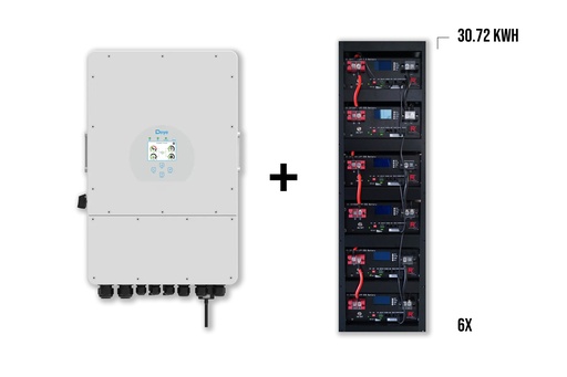 Package DEYE 12kw 3-phase Hybrid inverter + 6x Richaccu storage batteries 30.72KWH